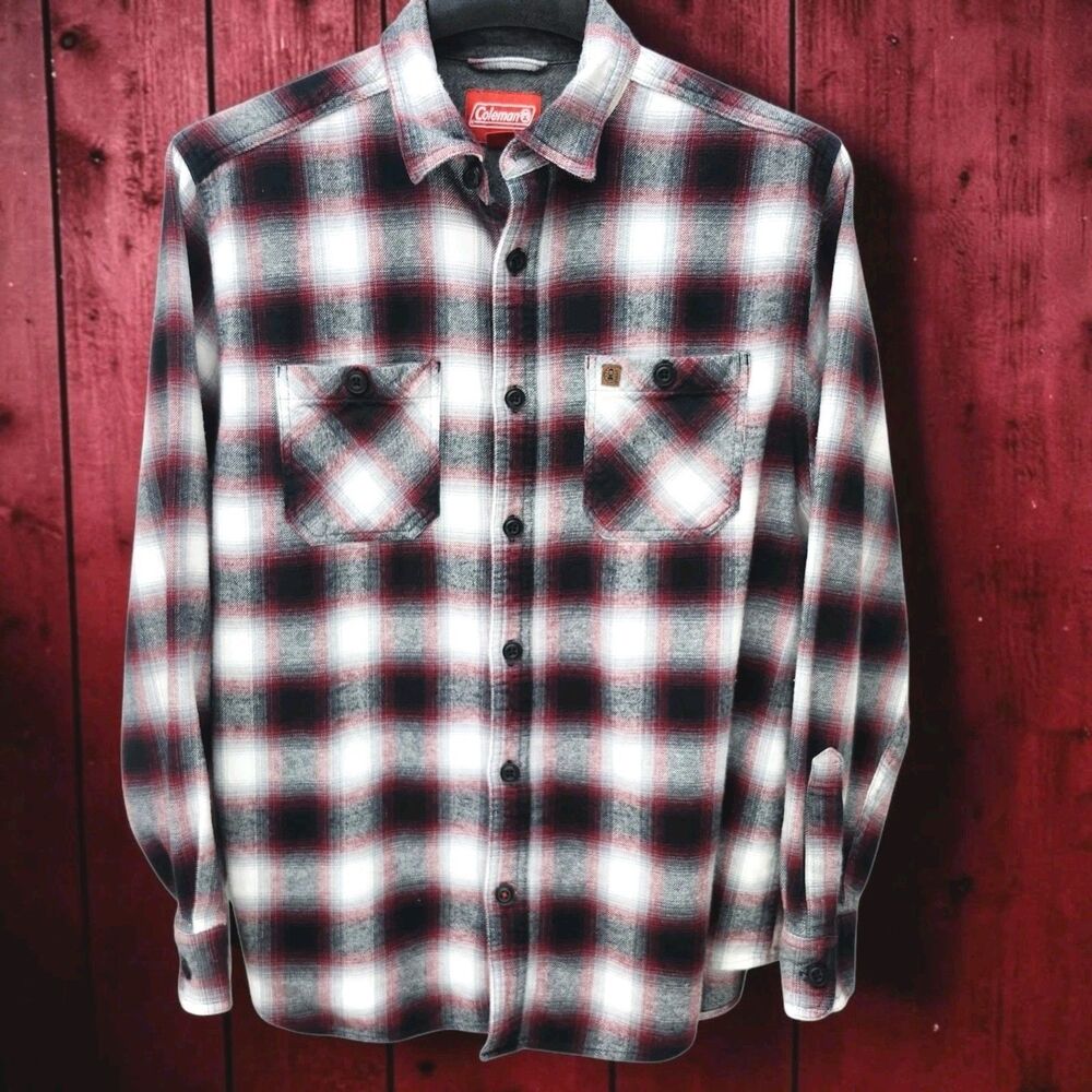 Coleman Flannel Shirt Mens L Red Black Plaid Long Sleeves Gorpcore 90s Grunge